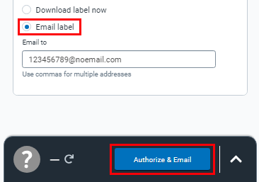 Email label is selected in the configure return shipment panel. So, the button to generate the label says Authorize & Email.