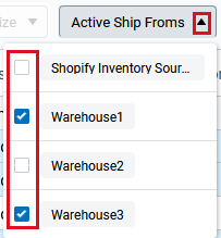 Ship from locations are selected in the active ship froms drop-down menu.
