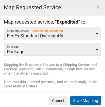 Map Requested Service popup. Save Mapping button appears at bottom right.