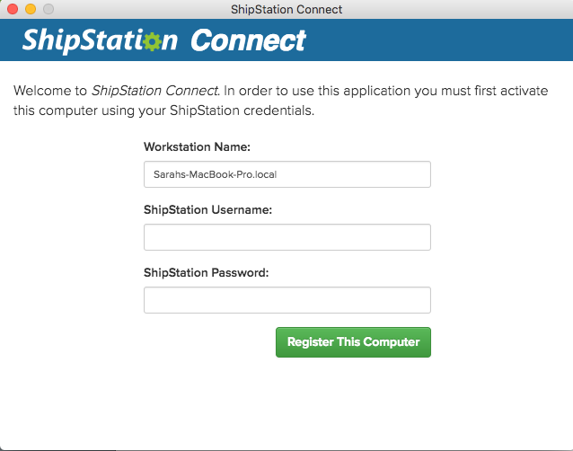 Register ShipStation Connect menu in MacOS.