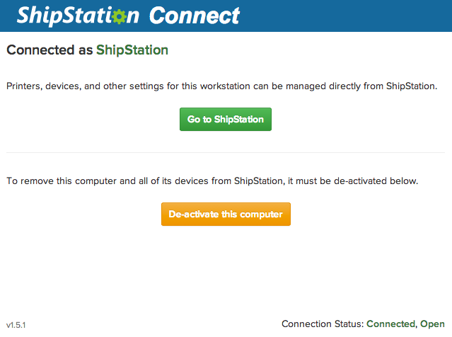 ShipStation Connect Deactivate screen.
