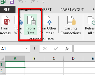 Excel UI with From Text icon highlighted.