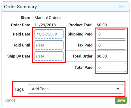 Red boxes highlight: 1. Dates, 2. Amounts paid, & 3. Tags