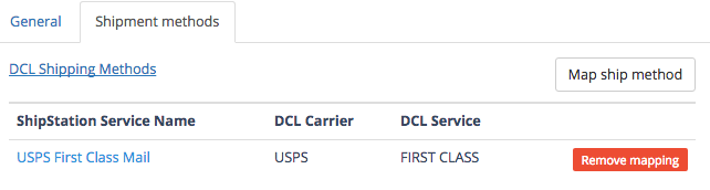 DCL Shipping methods tab