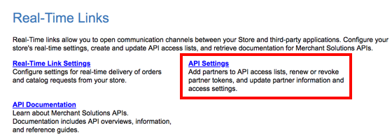 Yahoo Real-Time Links menu with API settings link highlighted.