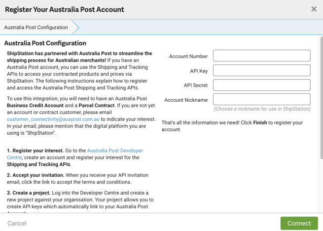 ShipStation Register Your Australia Post Account form.