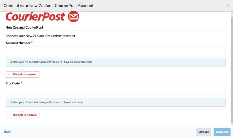 NZ Post and CourierPost connection popup screen