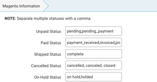 Connect your Magento Store form for setting Shipping Statuses.