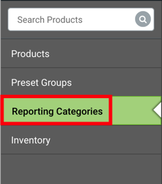 V3 Product sidebar with Reporting Categories highlighted.