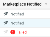 V3 Marketplace Notified column icons. Includes Notified & Failed