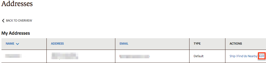 UPS Address with Edit highlighted