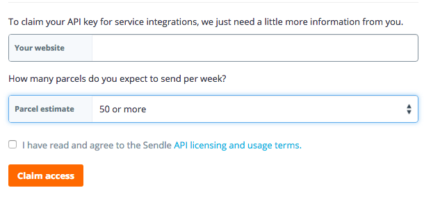 Sendle register API form